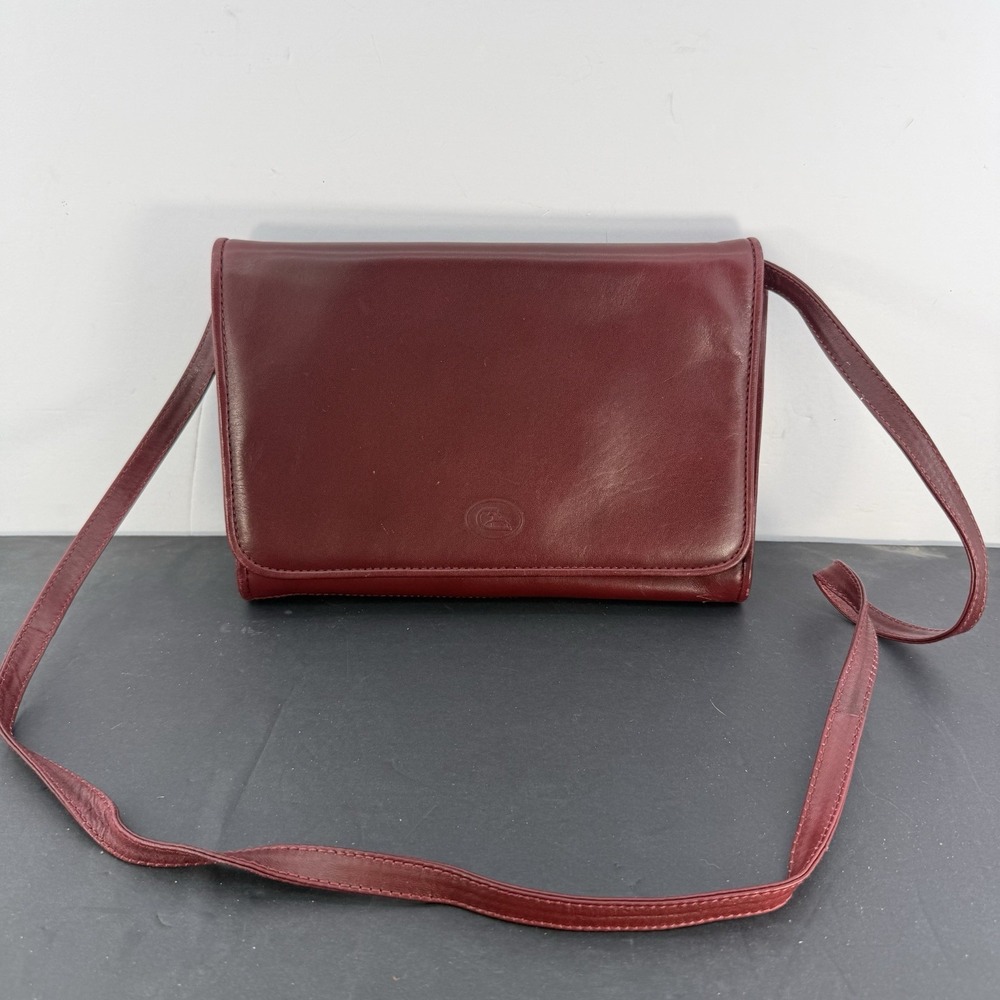 Vintage Cristian Genuine Leather Burgundy Crossbody Shoulder Bag Made In Italy
